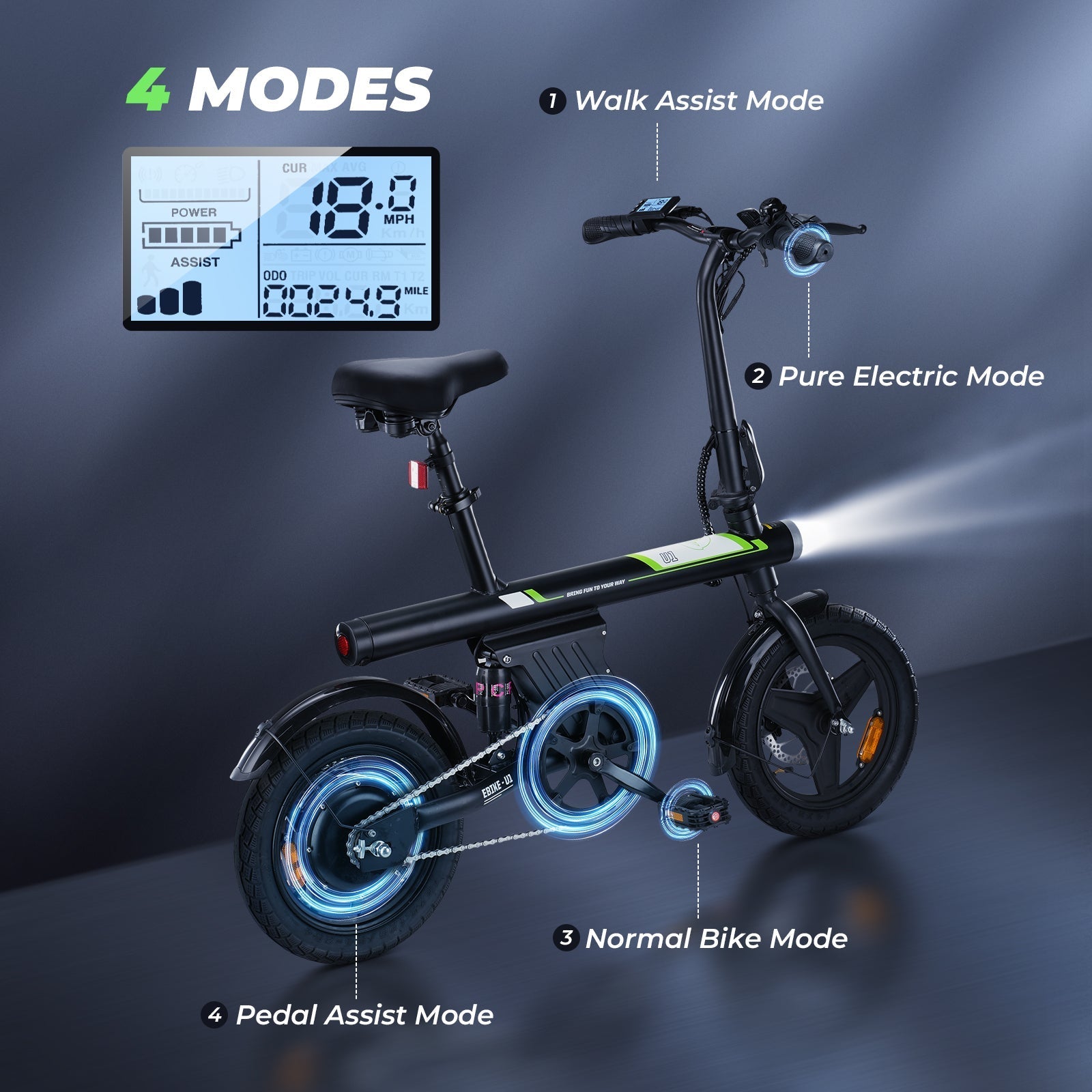 U1 Foldable Electric Bike: Powerful 350W Motor, Portable Urban Commuter E-Bike